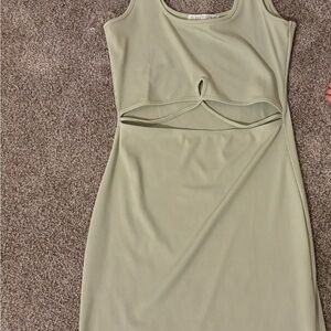 Planet Gold Light Green Ribbed Cutout Midi Dress